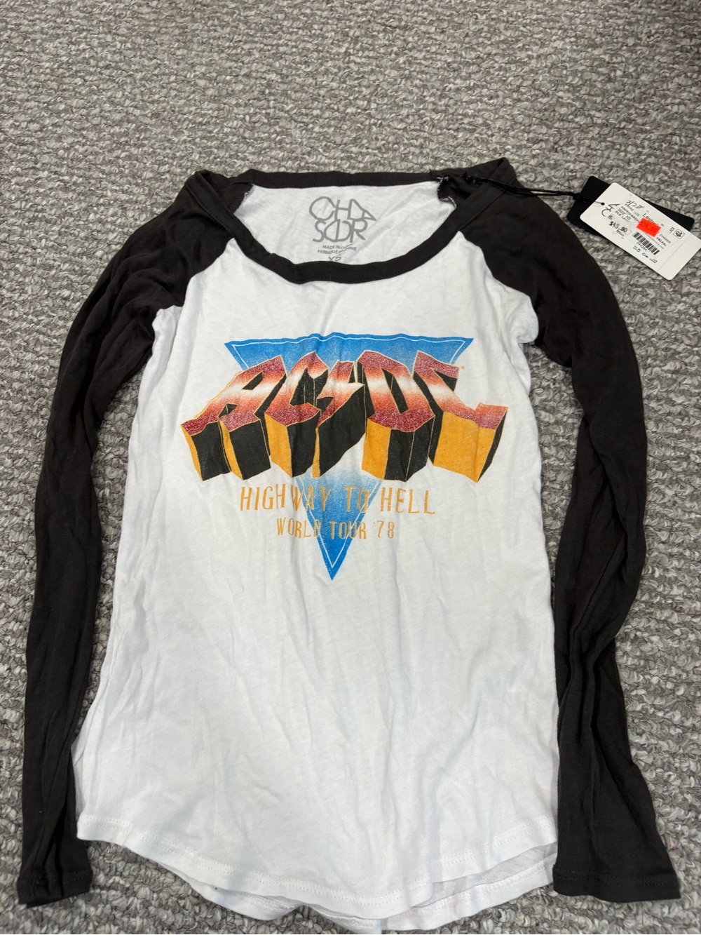 Chaser White Body Black Sleeves AC/DC 'Highway to Hell' Long Sleeve Tee